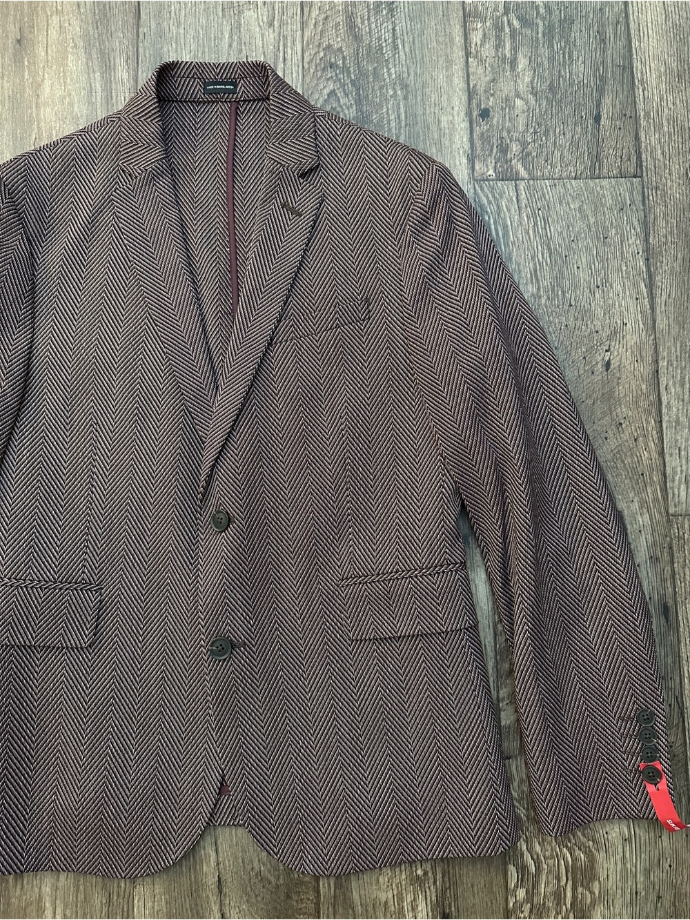 JF J. Ferrar Slim Fit Classic Blazer Men’s Sz M38/40S Burgundy Herringbone